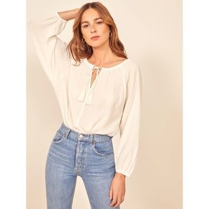 Reformation Peasant Puff Sleeve Top in Ivory